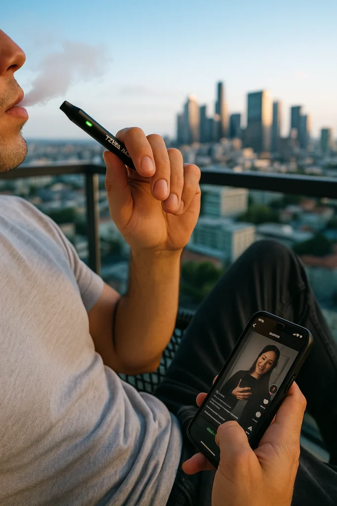 Delta 8 THC: Effects, comparison and Safety 3 vaping with view of city